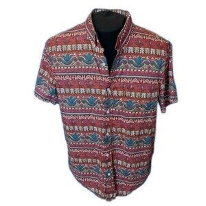 J. Crew 100% Cotton Size L Slim Men's Aztec Button up Short Sleeve Shirt